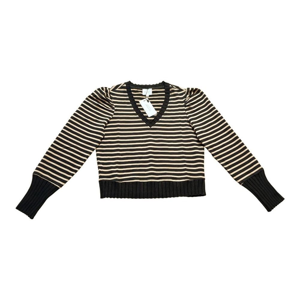 Sundays by We Are Sundays NWT Striped Puff Sleeve V-Neck Sweatshirt